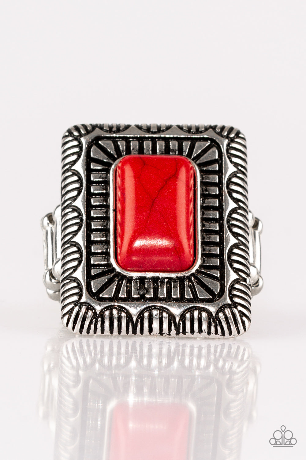 Paparazzi Tumbleweed Deserts - Red Stone - Rectangle - Textured Silver Ring - $5 Jewelry With Ashley Swint