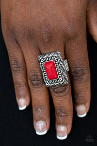 Paparazzi Tumbleweed Deserts - Red Stone - Rectangle - Textured Silver Ring - $5 Jewelry With Ashley Swint