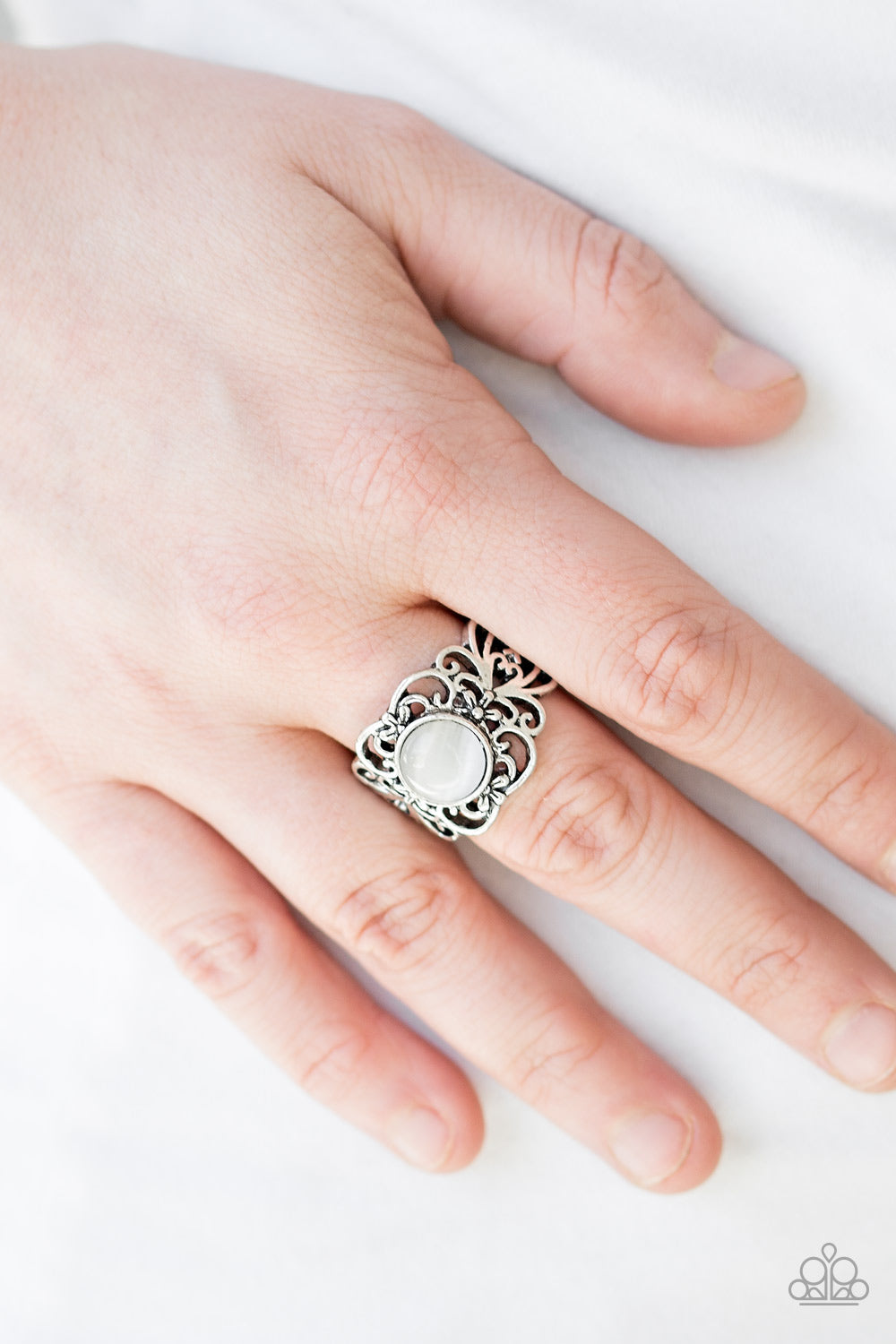 Paparazzi Vienna View - White Moonstone - Silver Band Ring - $5 Jewelry With Ashley Swint