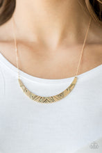 Load image into Gallery viewer, Paparazzi Howl At The Moon - Gold - Tribal Inspired Crescent Frame - Necklace &amp; Earrings - $5 Jewelry With Ashley Swint