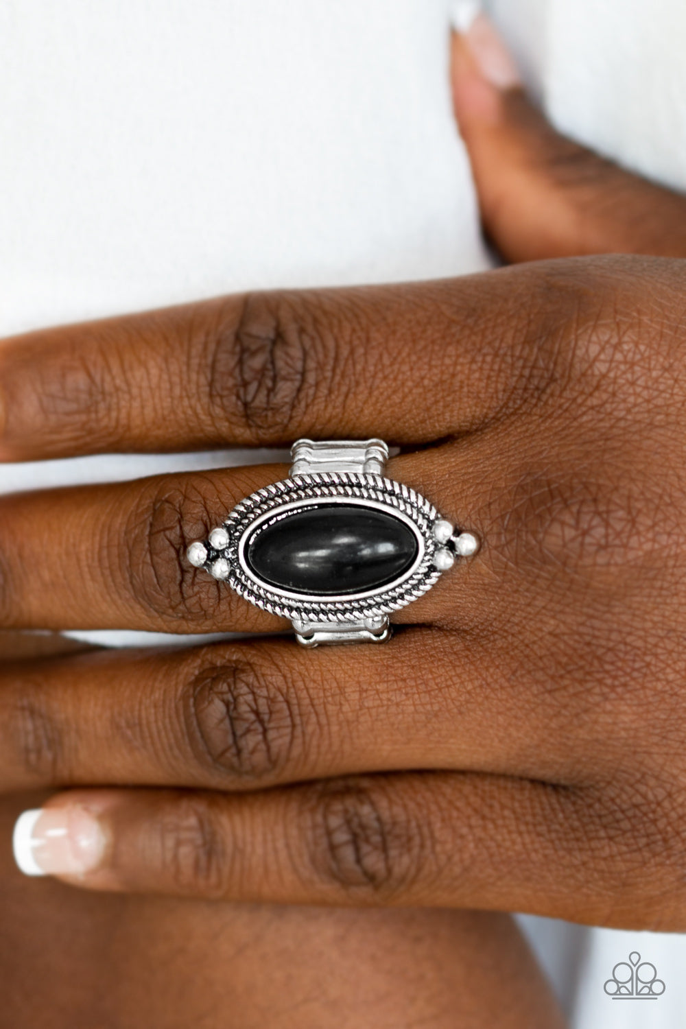 Paparazzi Summer Sandstone - Black Stone - Silver Studs Ring - $5 Jewelry With Ashley Swint