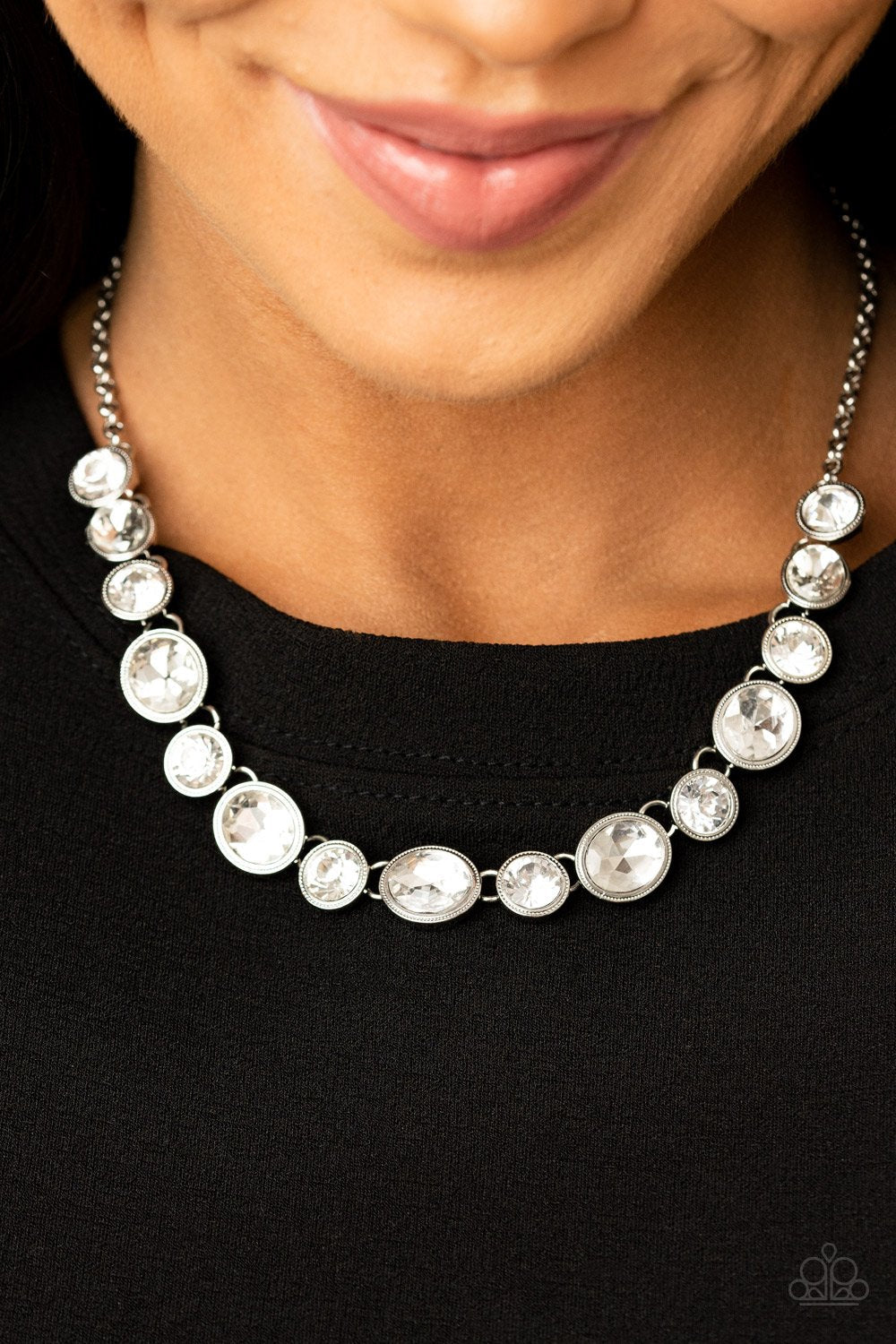 Paparazzi Girl's Gotta Glow - White Rhinestones - Necklace & Earrings - Life Of The Party Exclusive November 2020 - $5 Jewelry with Ashley Swint