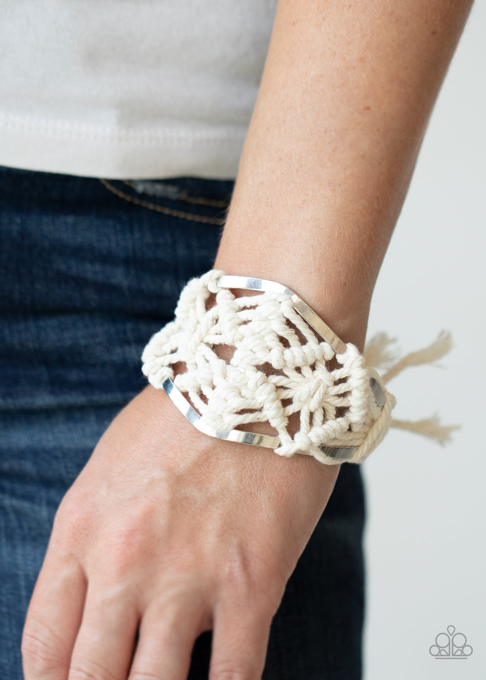 Paparazzi Macrame Mode - White - Bracelet - Life of the Party Exclusive - September 2020 - $5 Jewelry with Ashley Swint