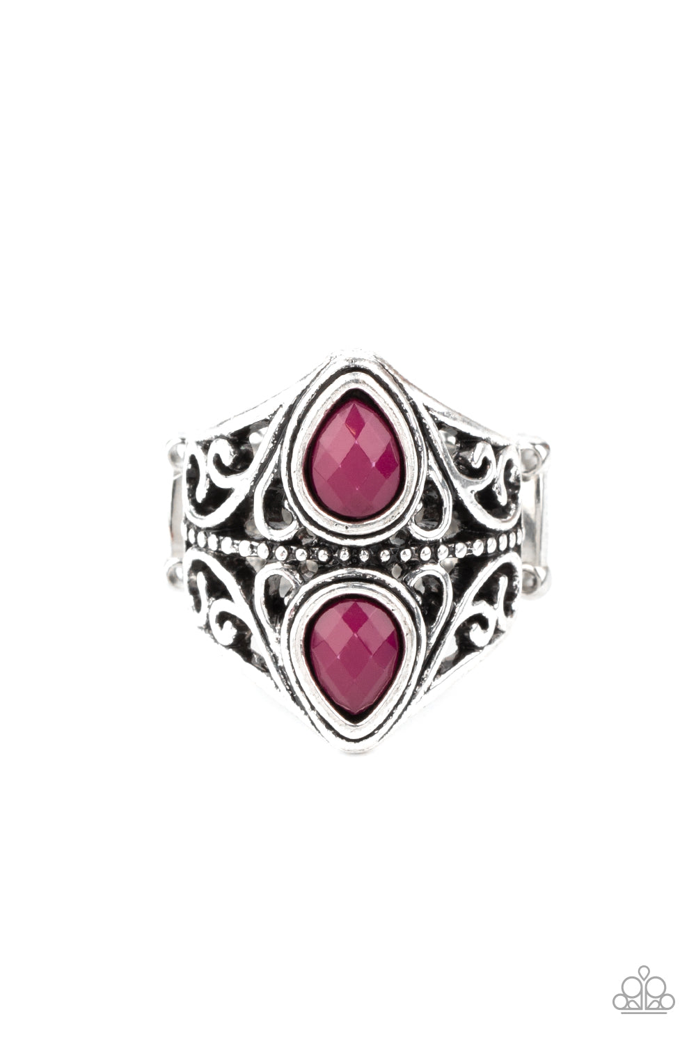 Paparazzi Rural Revel - Purple - Magenta Teardrop - Silver Filigree - Ring - $5 Jewelry with Ashley Swint
