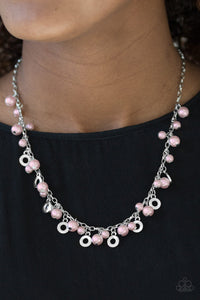 Paparazzi Elegant Ensemble - Pink Pearls - Silver Necklace & Earrings - $5 Jewelry With Ashley Swint