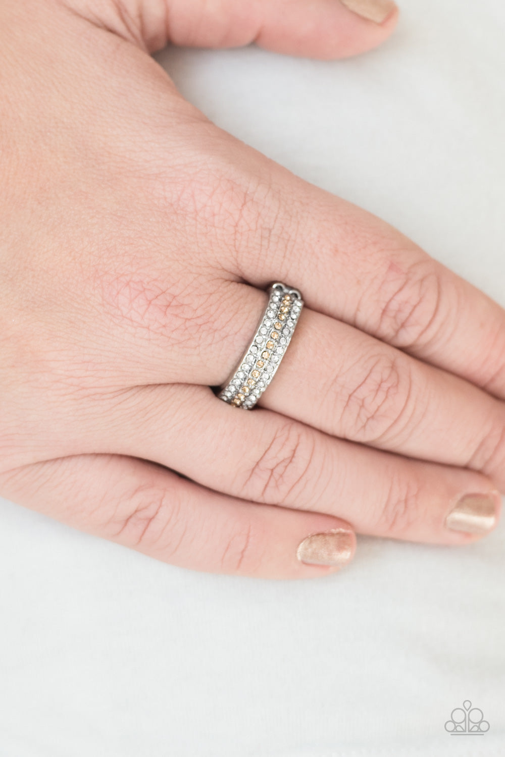 Paparazzi Turn The Other CHIC - Brown - Topaz Rhinestones - Silver Band Dainty Ring - $5 Jewelry With Ashley Swint