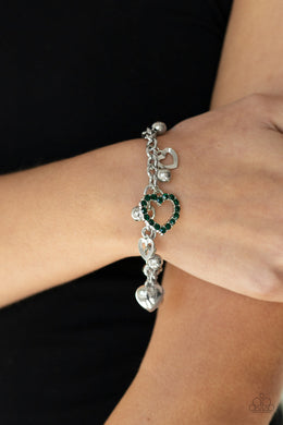Paparazzi Beautifully Big-Hearted - Green Rhinestones - Heart Charms - Bracelets - $5 Jewelry with Ashley Swint