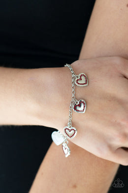 Paparazzi Matchmaker, Matchmaker - Red Rhinestones - Heart Adjustable Bracelet - $5 Jewelry with Ashley Swint