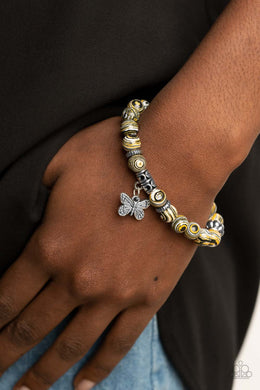 PRE-ORDER - Paparazzi Butterfly Wishes - Yellow - Stretchy Bracelet - $5 Jewelry with Ashley Swint