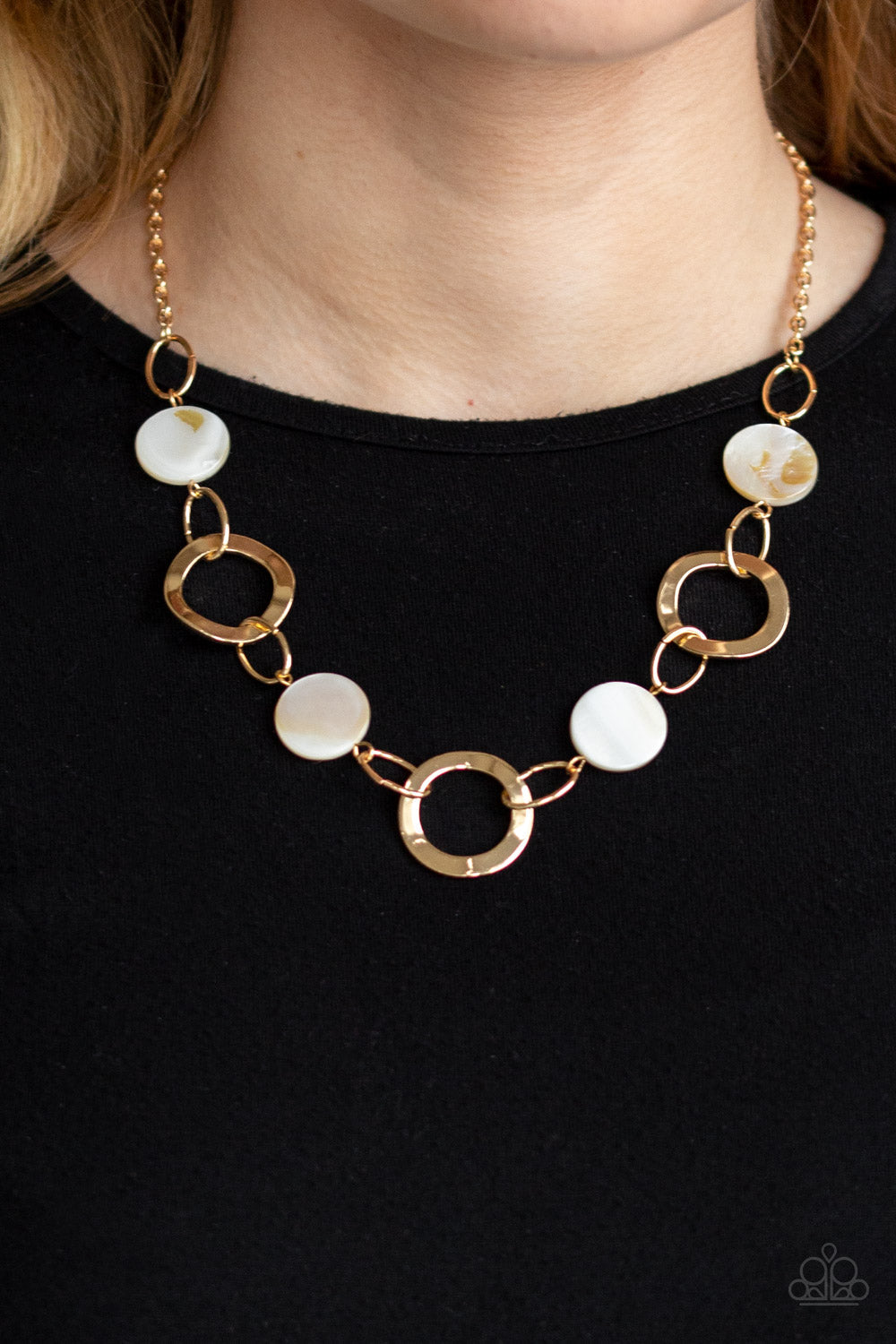 Paparazzi Bermuda Bliss - Gold - White Shell Discs - Necklace & Earrings - $5 Jewelry with Ashley Swint