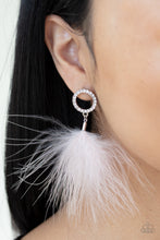 Load image into Gallery viewer, Paparazzi BOA Down - White - Feather - Rhinestones - Post Earrings - $5 Jewelry with Ashley Swint