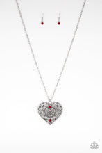 Load image into Gallery viewer, Paparazzi Classic Casanova - Red Rhinestones - Silver Heart - Necklace &amp; Earrings - $5 Jewelry With Ashley Swint