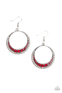 Paparazzi Demanding Dazzle - Red - Rhinestones - Silver Hoop - Earrings - $5 Jewelry with Ashley Swint