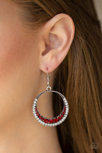 Paparazzi Demanding Dazzle - Red - Rhinestones - Silver Hoop - Earrings - $5 Jewelry with Ashley Swint