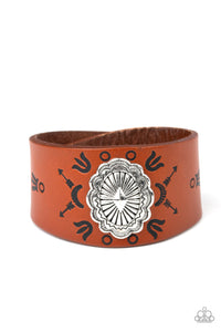 Paparazzi Desert Badlands - Brown - Stamped Leather Band - Ornate Silver Frame - Bracelet - $5 Jewelry with Ashley Swint