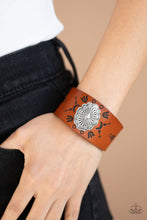 Load image into Gallery viewer, Paparazzi Desert Badlands - Brown - Stamped Leather Band - Ornate Silver Frame - Bracelet - $5 Jewelry with Ashley Swint