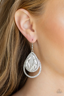 Paparazzi Famous - White Teardrop Gem - Rhinestones - Gorgeous Earrings! - Life of the Party Exclusive November 2019 - $5 Jewelry with Ashley Swint