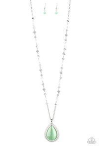 Paparazzi Fashion Flaunt - Green - Cat's Eye Moonstone - Necklace & Earrings - Life of the Party Exclusive July 2020 - $5 Jewelry with Ashley Swint