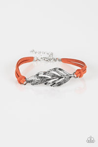 Paparazzi Faster Than FLIGHT - Orange - Suede - Silver Feather Charm - Bracelet - $5 Jewelry with Ashley Swint