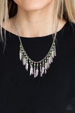 Load image into Gallery viewer, Paparazzi Feathered Ferocity - Green Stones - Feathers Necklace and matching Earrings - $5 Jewelry with Ashley Swint
