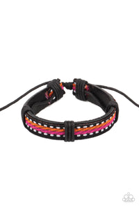 Paparazzi Forging a Trail - Orange - Pink & White Thread - Brown Leather Sliding Knot Bracelet - $5 Jewelry with Ashley Swint