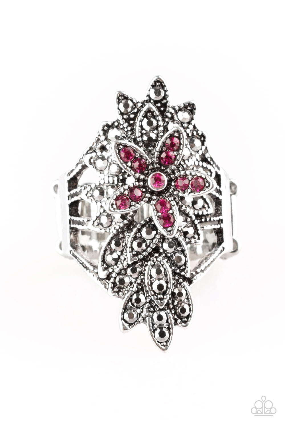 Paparazzi Formal Floral - Pink - Rhinestones Flower - Whimsical Finish - Ring - $5 Jewelry with Ashley Swint