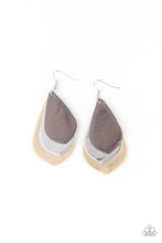 Load image into Gallery viewer, Paparazzi GLISTEN Up! - Silver - Gray &amp; Golden Leather Teardrop Earrings - $5 Jewelry with Ashley Swint