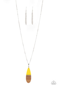 Paparazzi Going Overboard - Yellow - Wooden Pendant - Silver Chain Necklace & Earrings - $5 Jewelry with Ashley Swint