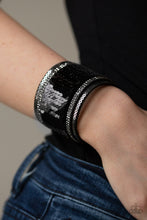 Load image into Gallery viewer, Paparazzi Heads Or MERMAID Tails - Black / Silver - Rhinestones - Black Suede Wrap / Snap Bracelet - $5 Jewelry with Ashley Swint