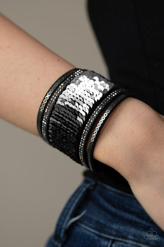 Paparazzi Heads Or MERMAID Tails - Black / Silver - Rhinestones - Black Suede Wrap / Snap Bracelet - $5 Jewelry with Ashley Swint