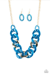 Paparazzi I Have A HAUTE Date - Blue - Faux Marble - Acrylic - Gold Chain Necklace and matching Earrings - $5 Jewelry With Ashley Swint