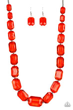 Load image into Gallery viewer, Paparazzi ICE Versa - Red Emerald Cut Glassy Acrylic - Silver Chain Necklace &amp; Earrings - $5 Jewelry with Ashley Swint