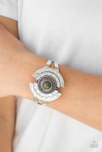 Load image into Gallery viewer, Paparazzi Incredibly Indie - Green Bead - Hammered Silver Cuff Bracelet - $5 Jewelry With Ashley Swint