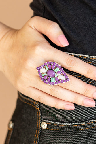 Paparazzi Jungle Jewelry - Purple - Gray & Green Beads - Ring - $5 Jewelry with Ashley Swint