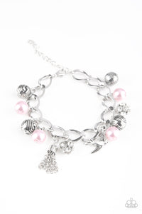 Paparazzi Lady Love Dove - PINK Pearls - White Rhinestones - Silver Charm Bracelet - $5 Jewelry with Ashley Swint