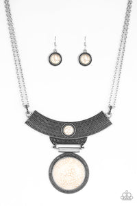 Paparazzi Lasting EMPRESS-ions - White Crackle Stone - Silver Statement Necklace and matching Earrings - $5 Jewelry With Ashley Swint