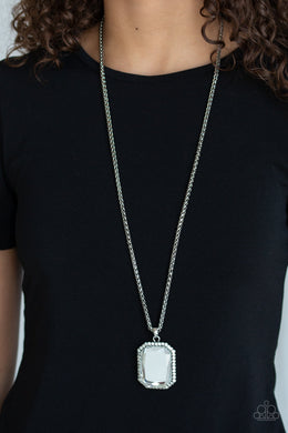 Paparazzi Let Your HEIR Down - White Emerald Gem - Necklace & Earrings - Life of the Party Exclusive October 2019 - $5 Jewelry With Ashley Swint