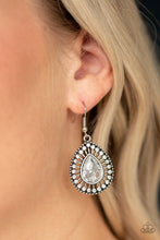 Load image into Gallery viewer, Paparazzi Limo Service - White Rhinestone - Teardrop Earrings - $5 Jewelry With Ashley Swint