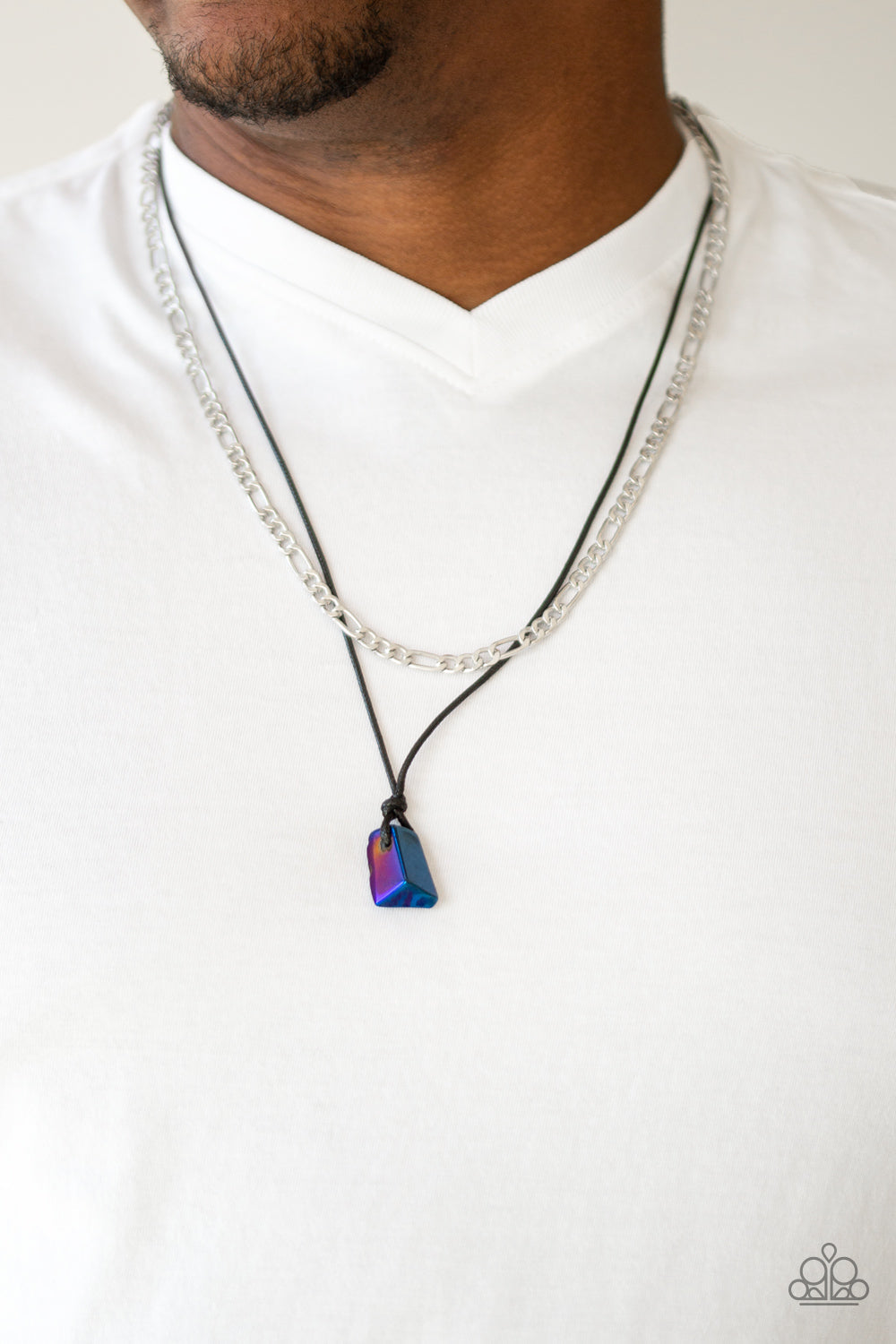 Paparazzi Lookin Slick - Blue - Oil Slick - Silver Chain - Black Cord - Necklace - $5 Jewelry with Ashley Swint