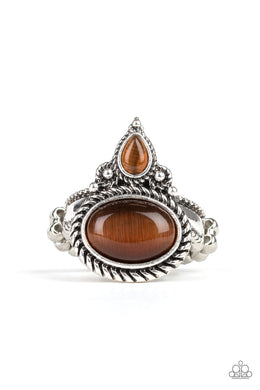Paparazzi Malibu Mist - Brown Cat's Eye Teardrop - Silver Ring - $5 Jewelry With Ashley Swint