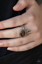 Load image into Gallery viewer, Paparazzi Malibu Mist - Brown Cat's Eye Teardrop - Silver Ring - $5 Jewelry With Ashley Swint