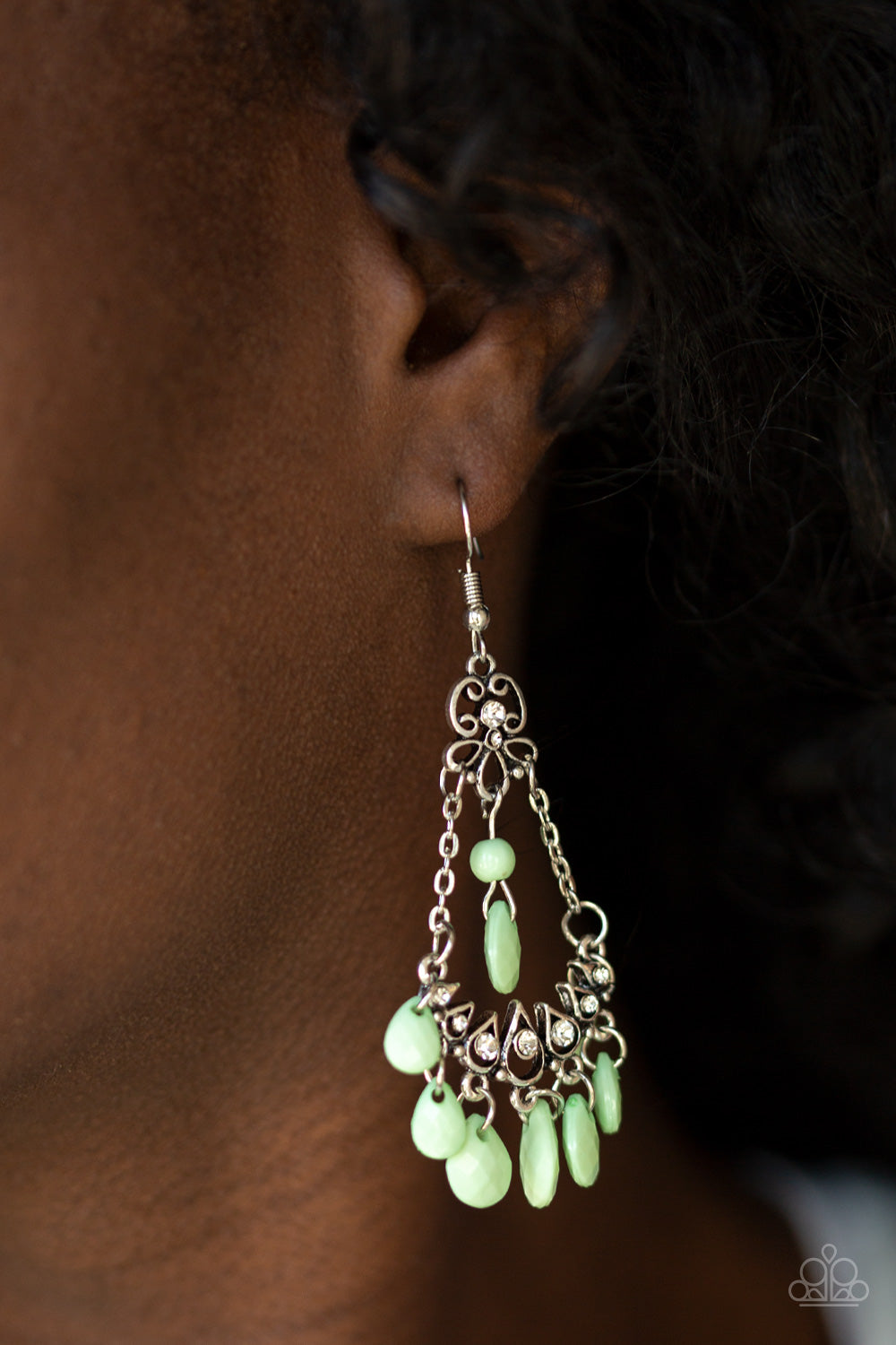 Paparazzi Malibu Sunset - Green - Faceted Teardrop beads - Silver Chains - Earrings - $5 Jewelry with Ashley Swint
