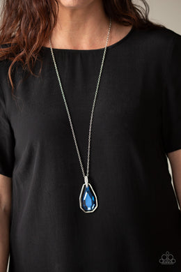Paparazzi Maven Magic - Blue Gem - White Rhinestones - Silver Chain Necklace & Earrings - $5 Jewelry With Ashley Swint