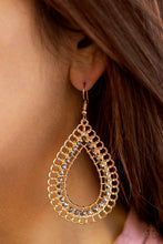 Load image into Gallery viewer, Paparazzi Mechanical Marvel - Gold - Glittery Hematite Rhinestones - Earrings - $5 Jewelry With Ashley Swint
