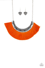 Load image into Gallery viewer, Paparazzi Might and MANE - Orange - Thread Fringe Tassel - Silver Half Moon Necklace &amp; Earrings - $5 Jewelry With Ashley Swint