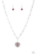 Load image into Gallery viewer, Paparazzi No Love Lost - Red Rhinestones - Silver Locket Heart - Necklace &amp; Earrings - $5 Jewelry with Ashley Swint