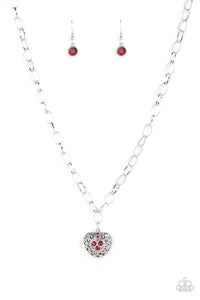 Paparazzi No Love Lost - Red Rhinestones - Silver Locket Heart - Necklace & Earrings - $5 Jewelry with Ashley Swint