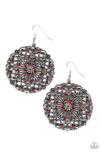 Load image into Gallery viewer, Paparazzi Oh MANDALA! - Red Rhinestones - Antiqued Filigree Earrings - $5 Jewelry with Ashley Swint