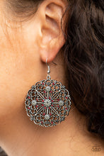 Load image into Gallery viewer, Paparazzi Oh MANDALA! - Red Rhinestones - Antiqued Filigree Earrings - $5 Jewelry with Ashley Swint