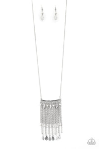 Paparazzi On The Fly - White - Hammered Silver Bar - Silver Chain Necklace & Earrings - $5 Jewelry with Ashley Swint